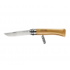 Нож OPINEL №10, нержавеющая сталь, рукоять из бука, со штопором