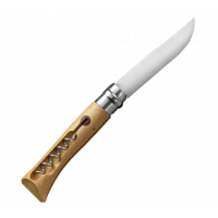 Нож OPINEL №10, нержавеющая сталь, рукоять из бука, со штопором